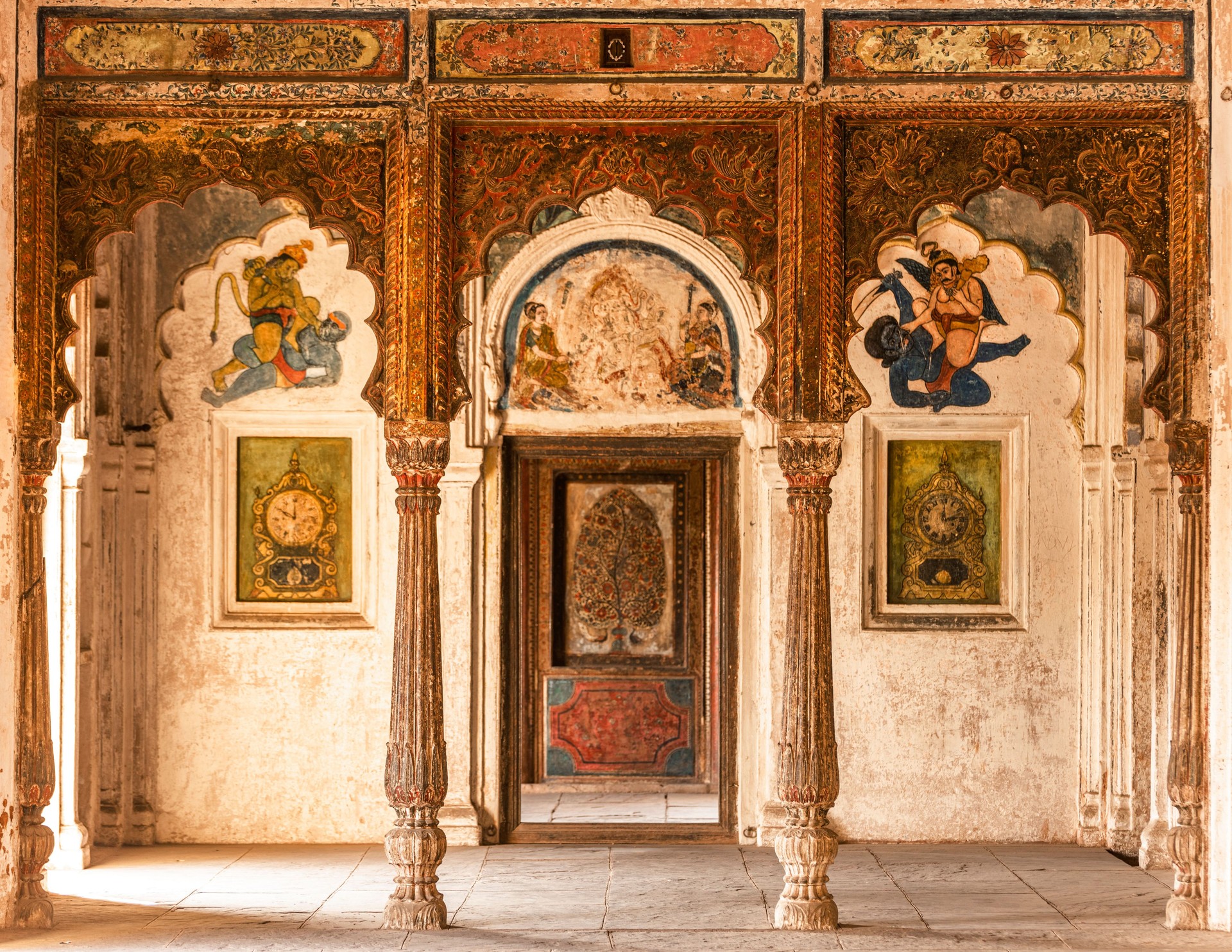 Ornate interior of an ancient Indian palace.